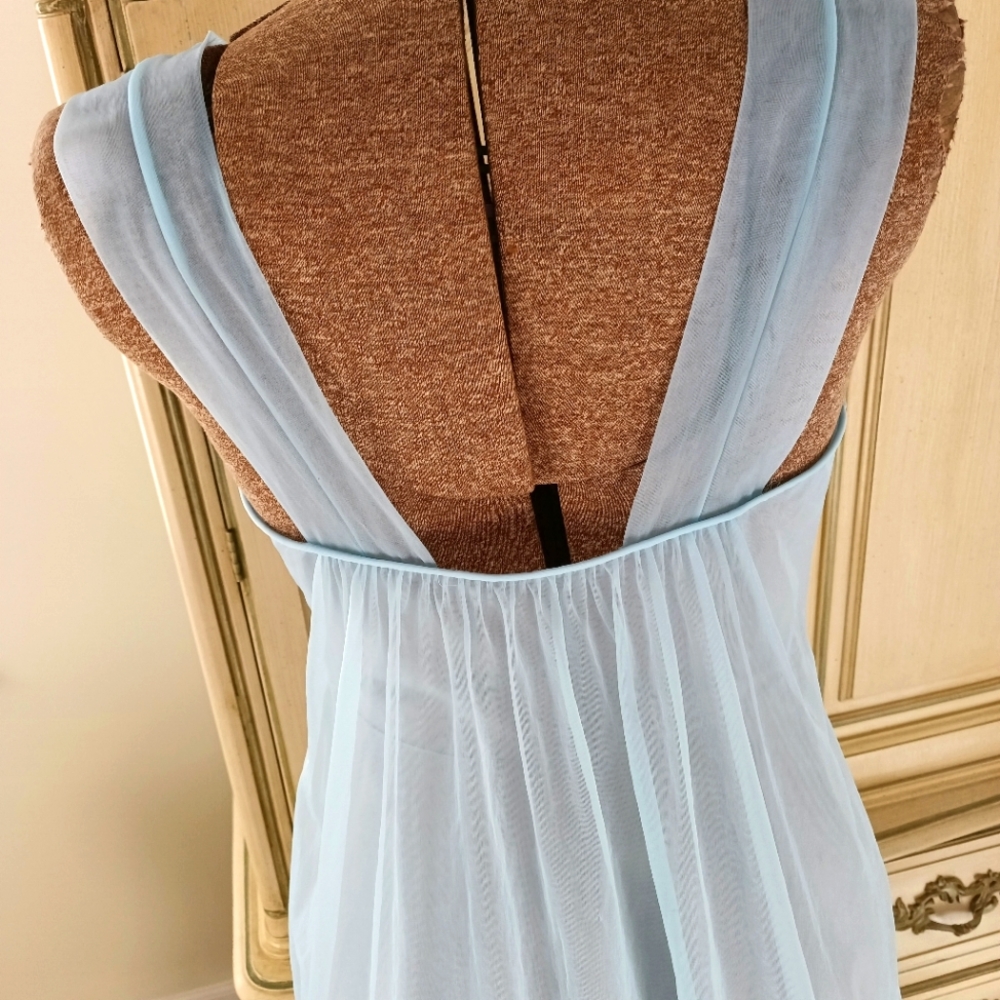 ADORABLE VINTAGE "VANITY FAIR" BLUE OMBRE DOUBLE NYLON CHIFFON NIGHTGOWN! - Picture 4 of 15